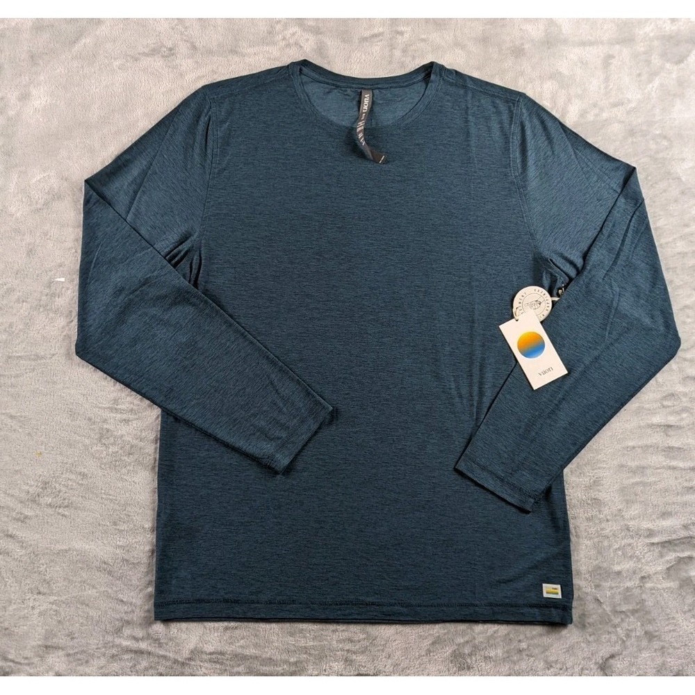 Vuori Shirt Men XL Navy Blue Heathered Strato Tech Long Sleeve Tee Athletic V178